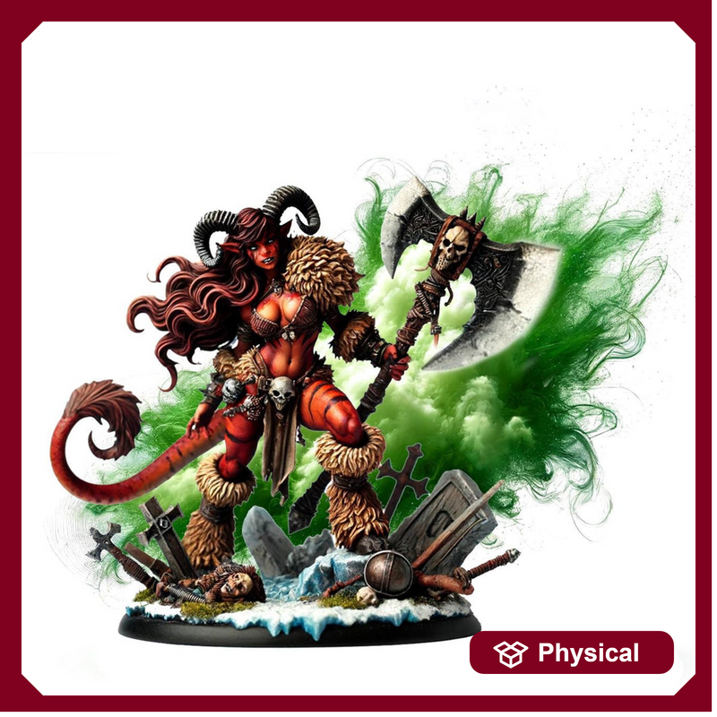 Female Tiefling Barbarian, Fighter, Ranger, PC NPC Miniature | NSFW Topless & Nude versions | 28mm, 32mm,54mm, 75mm, 100mm Scales |DnD 5e - Only-Games