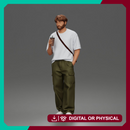 Casual Coffee Drinker Posing with Shoulder Bag Cargo Pants Sneakers