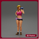 Sexy girl mechanic drinks water during a break