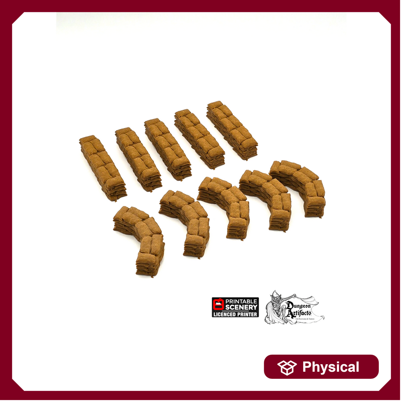 Sandbag Walls - Brave New Worlds - Printable Scenery Wasteworld Terrain Scatter D&D DnD Sand Bag Sandbags Bags