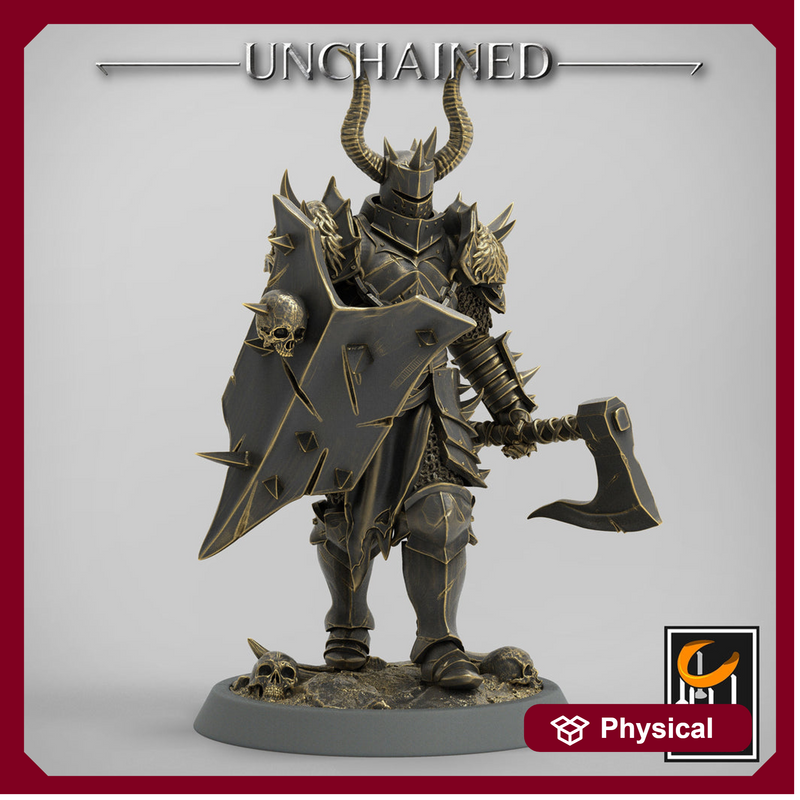 Fighter Axe and Shield, Oathbreaker Paladin, Unpainted Miniature | 28mm, 32mm,54mm 75mm,100mm Scales | Dungeons and Dragons | Pathfinder - Only-Games
