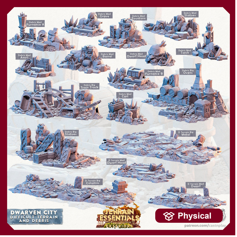 Dwarven City Debris Props Terrain | Unpainted Resin 28mm, 32mm | Dungeons &  Dragons 5e Miniature | Pathfinder RPG Tabletop DnD | - Only-Games