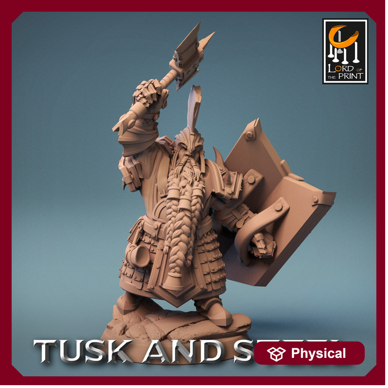 Dwarf Fighter Paladin Axe & Shield Unpainted Model | 28mm, 32mm,54mm,75mm,100mm Scales | Dungeons and Dragons Pathfinder Lord of The Print - Only-Games