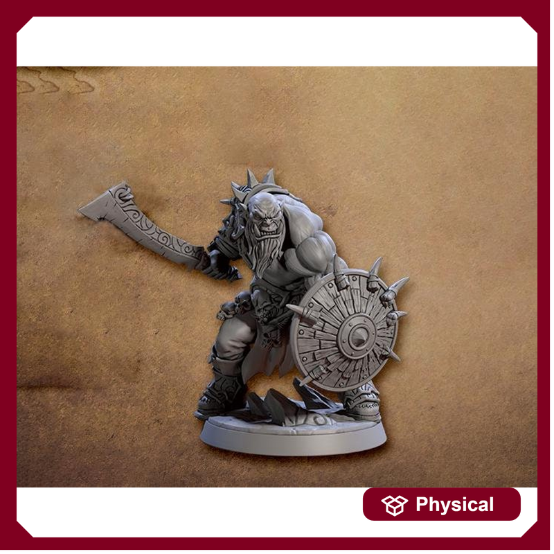 Orc Fighter Barbarian with Double Side Battle Axe DnD | 28mm, 32mm, 54mm, 75mm Scale Miniature | Dungeons and Dragons | Artisan Guild - Only-Games