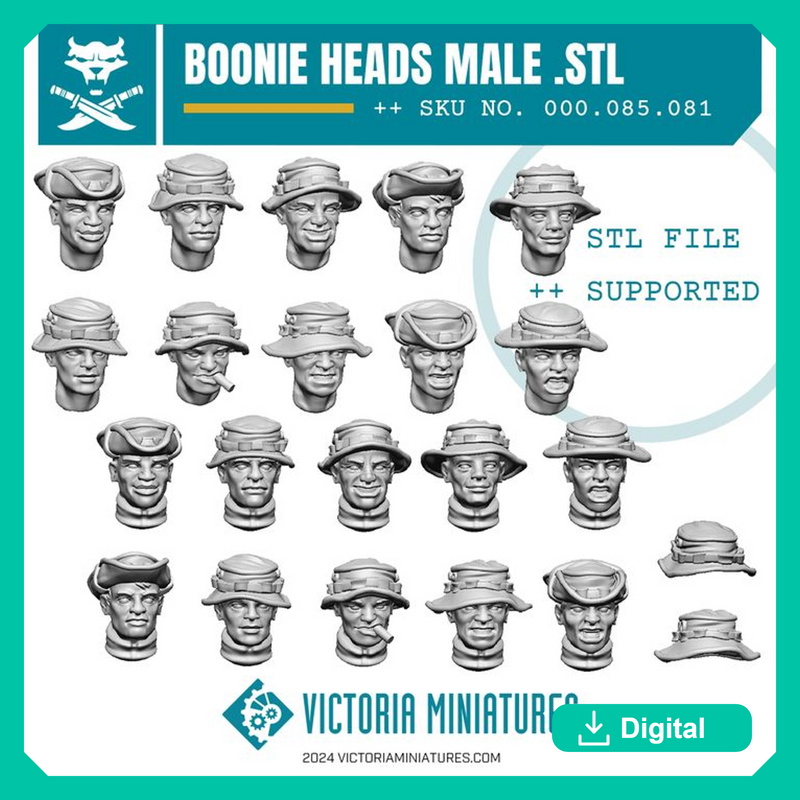 Boonie Hat Heads Male .STL - Only-Games