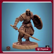 Skeleton Oriental Warrior Sword and Shield | Undead Unpainted miniature DnD | 28mm, 32mm, 54mm, 75mm,100mm | Pathfinder | Rescale Miniatures - Only-Games