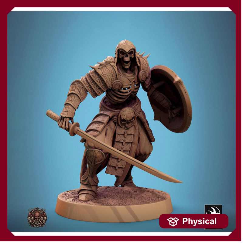 Skeleton Oriental Warrior Sword and Shield | Undead Unpainted miniature DnD | 28mm, 32mm, 54mm, 75mm,100mm | Pathfinder | Rescale Miniatures - Only-Games