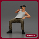 Man in hat smoking pipe leaning back with cool style