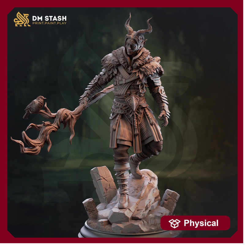 Tiefling Druid Circle of the Land with Staff Unpainted Miniature | 28mm, 32mm,54mm,75mm, 100mm Scales | Dungeons and Dragons  5E | DM Stash - Only-Games