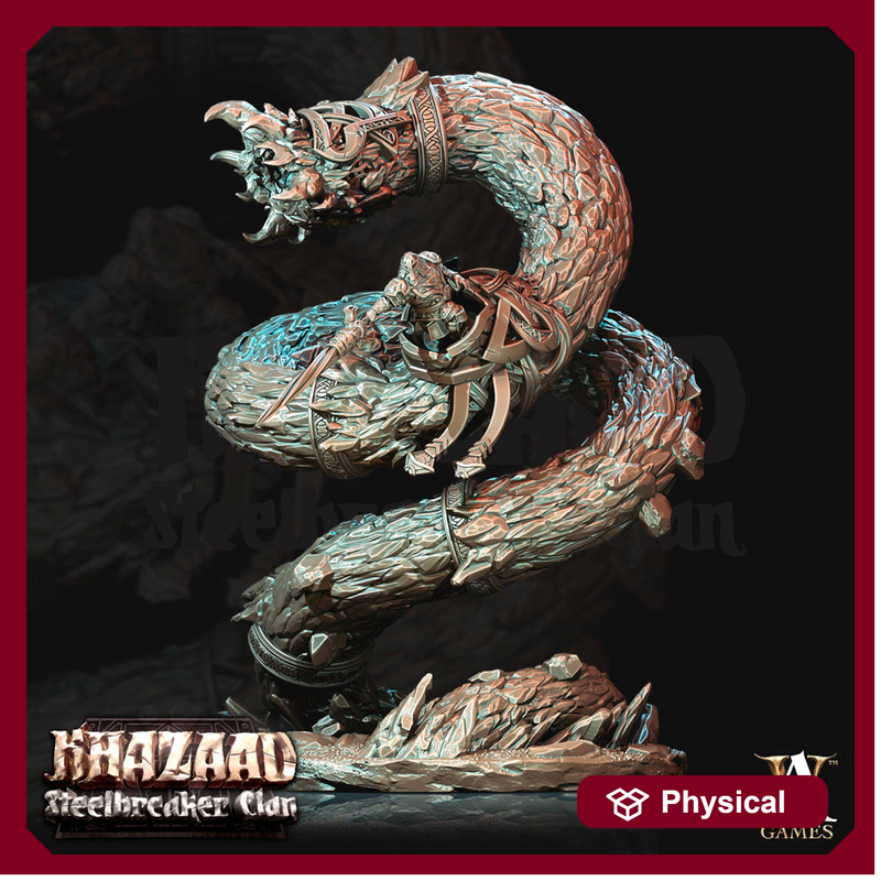Dwarf Fighter Mounted on Gargantuan Worm | 160mm, Scale 28mm/32mm | Resin Miniature | Dungeons and Dragons Pathfinder | - Only-Games