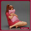 beautiful girl scared sitting and holding a pillow while watching a horror movie on TV