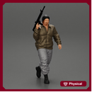 mafia gangster in jacket and pants holding a submachine gun