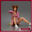 Relaxed Tennis Player Resting Confidently in Sporty Skirt and Sweater