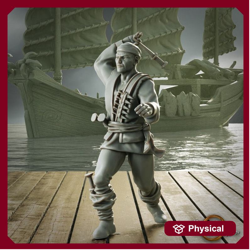 Swashbuckler Pirate Rogue Thrown Daggers | Sea encounter | 28mm, 32mm,54mm,75mm,100mm Scales | Player Character D&D 5e Pathfinder Figurine - Only-Games