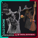 Old Crone - Witch -  PRESUPPORTED - Illustrated and Stats - 32mm scale