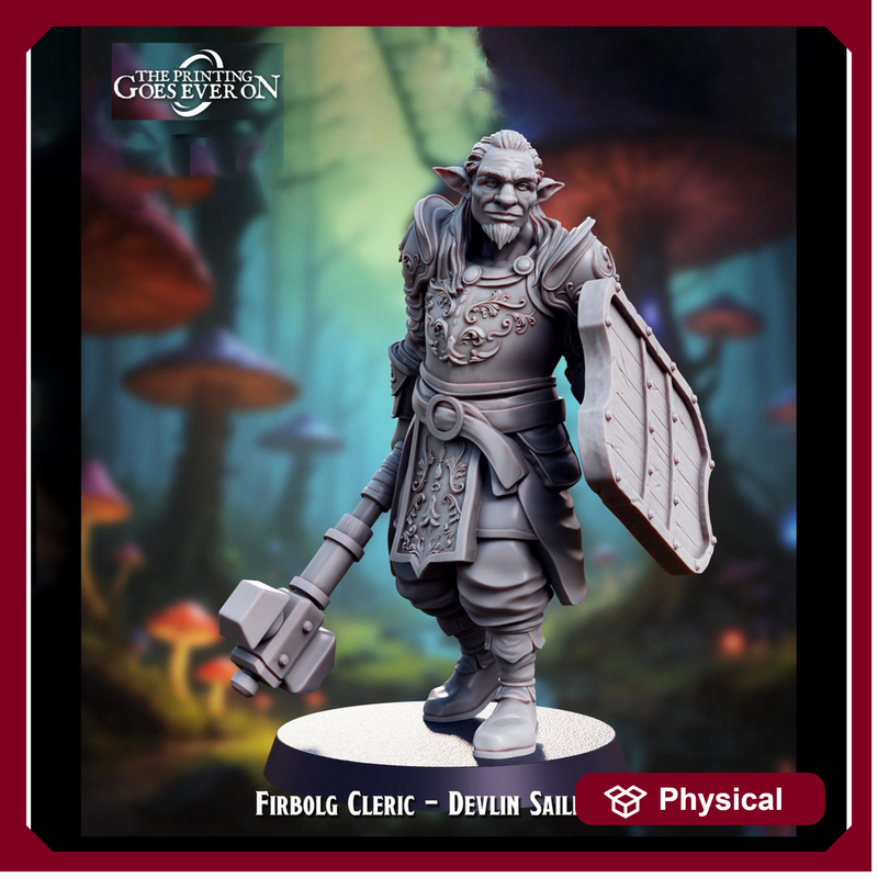 Firbolg Cleric, Fighter with Mace & Shield | Miniature | 28mm, 32mm, 54mm, 75mm, 100mm Scales | Pathfinder Figure | DnD | Figurine unpainted - Only-Games
