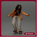 Black girl With Curly Hair riding Skateboard