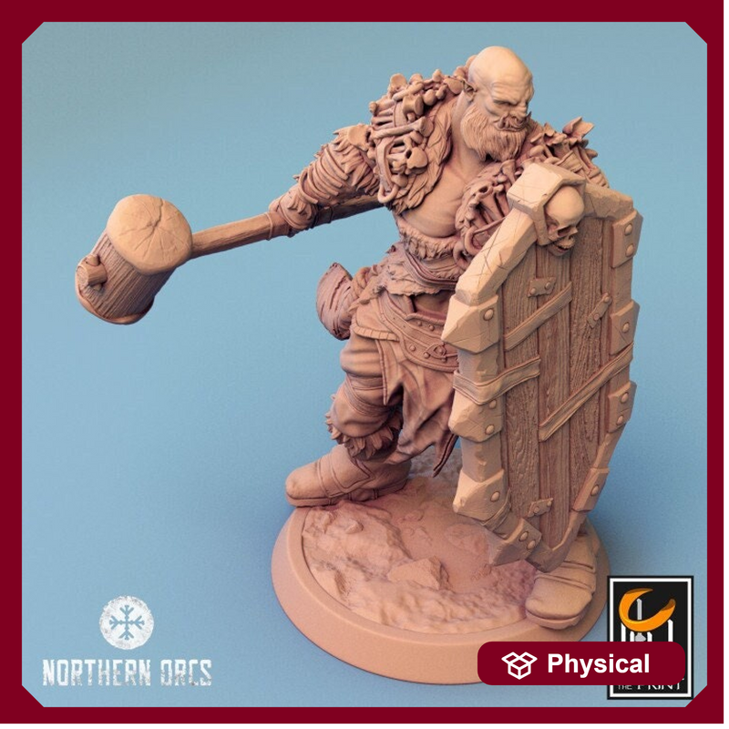 Orc Fighter Barbarian Battle Hammer and Shield, Half-Orc | Scales: 28mm,32mm ,,54mm,75mm,100mm  Megaboss | Dungeons & Dragons 5e |Pathfinder - Only-Games