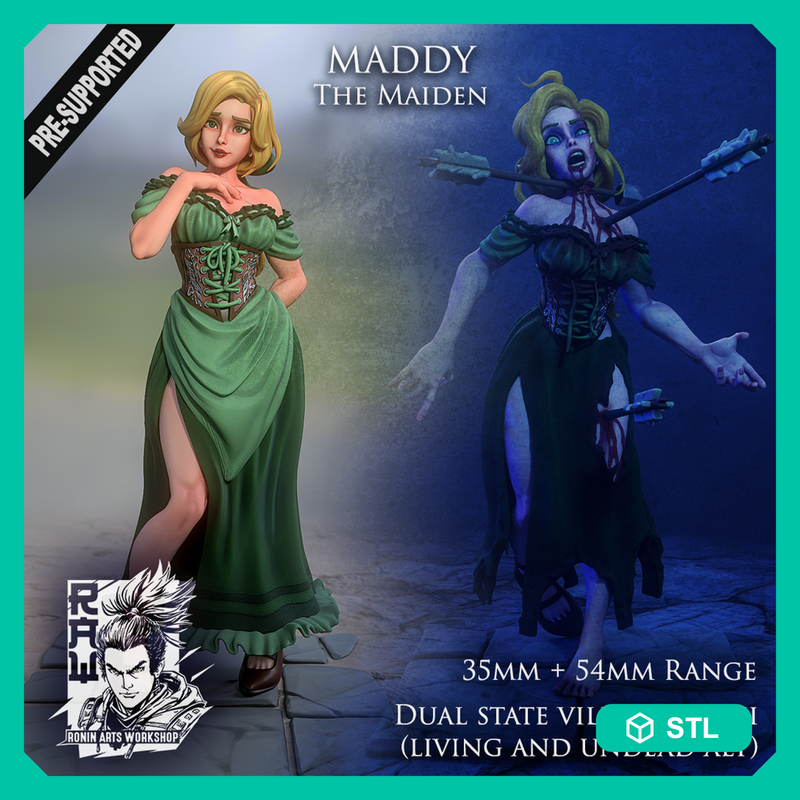 Maddy The Maiden - Female Villager with living and undead alts - STL only - Only-Games