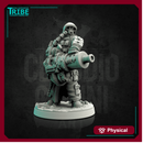 (0138) Male post-apocalyptic sci-fi soldier with antigas mask and heavy cannon, gatling