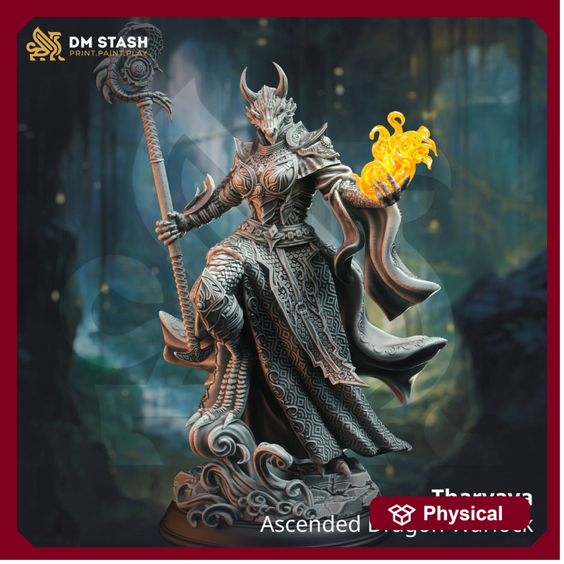 Dragonborn Wizard Sorcerer Warlock | Miniature | 28mm, 32mm, 54mm, 75mm, 100mm Scales | Pathfinder Figure | DnD | Figurine unpainted | - Only-Games