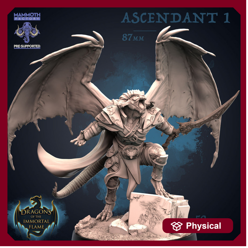 Dragonborn Winged Paladin with Sword | 28mm,32mm,54mm,75mm Scale |Resin Miniature | Dungeons and Dragons D&D 5e  | Pathfinder |Flesh of Gods - Only-Games