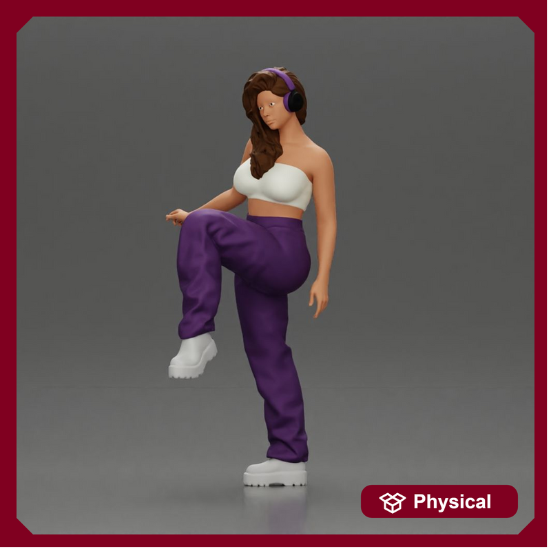 Woman in Headphones Lifting Leg