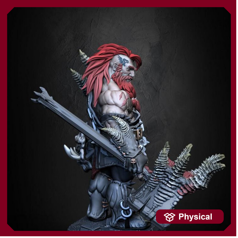 Dwarf Barbarian Fighter Demon Hunter |Unpainted Miniature| 28mm,32mm,54mm,75mm,100mm Scales | Pathfinder Figure | DnD | Figurine unpainted | - Only-Games