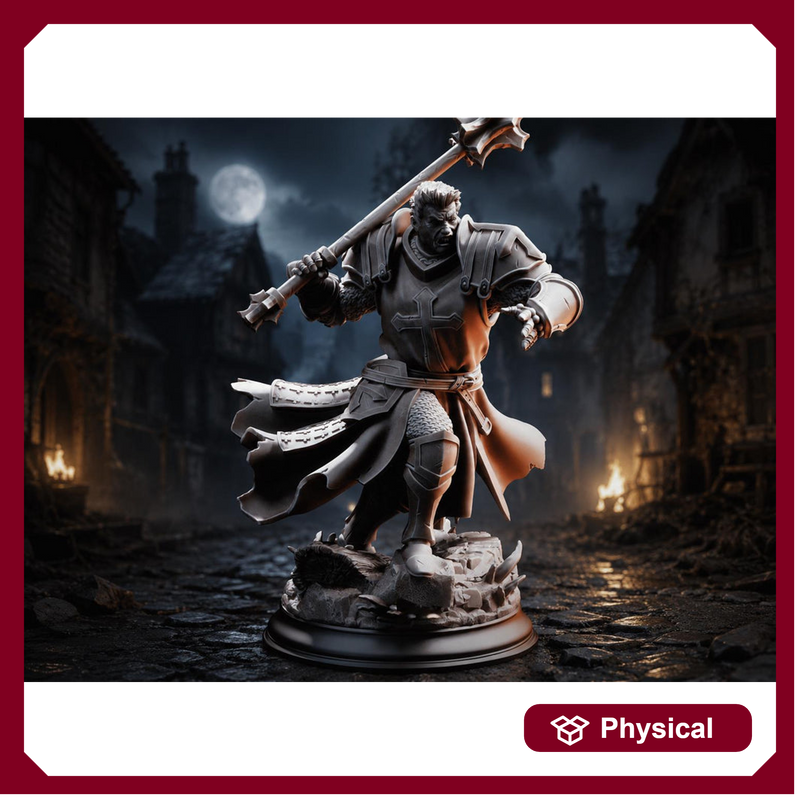 Half-Orc Paladin Cleric Miniature | Thaddeus Fortress Mace Warrior | Unpainted Resin - Only-Games