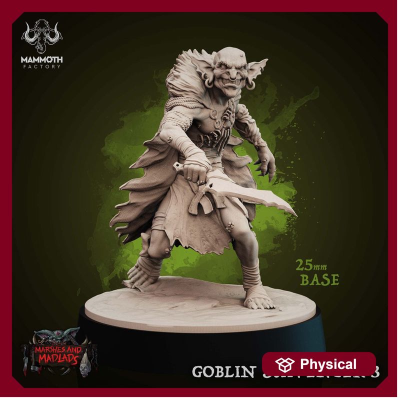 Goblin with Short Sword Scavenger  | Dungeons and Dragons | 28mm,32mm,54mm,75mm Scales | Pathfinder Mini for Painting | Mammoth Factory - Only-Games