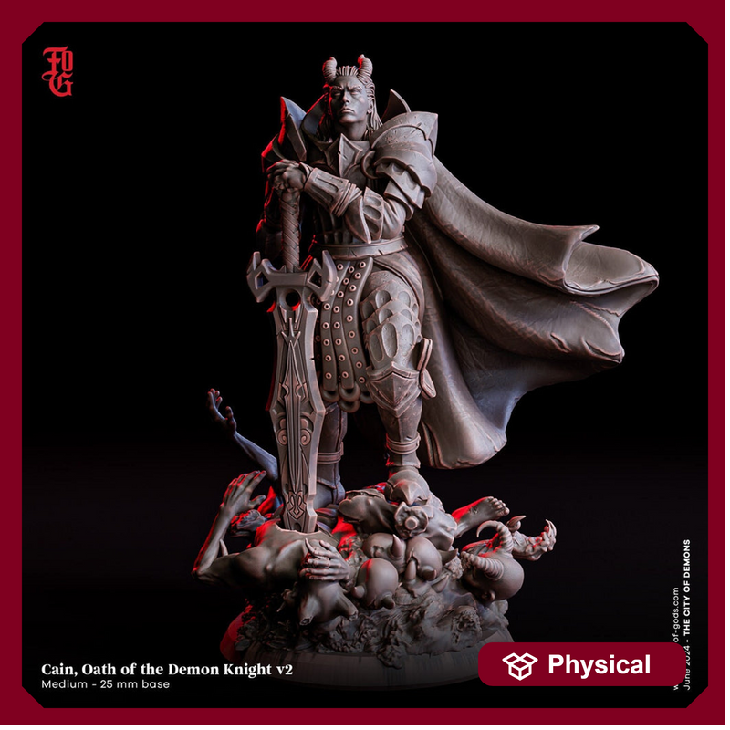 Tiefling Paladin Fighter PC / NPC | 28mm, 32mm,54mm,75mm,100mm Scales | Player Character Mini  -D&D 5e Pathfinder Figurine |Flesh of Gods - Only-Games