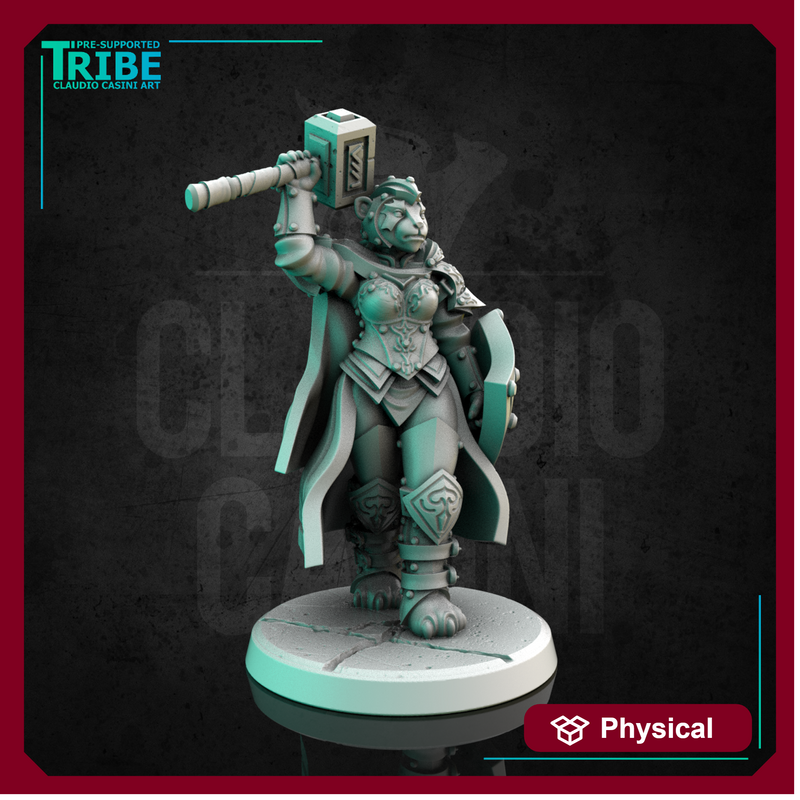 (0289) Female panda folk leader warrior paladin with sword mace hammer and shield - Only-Games