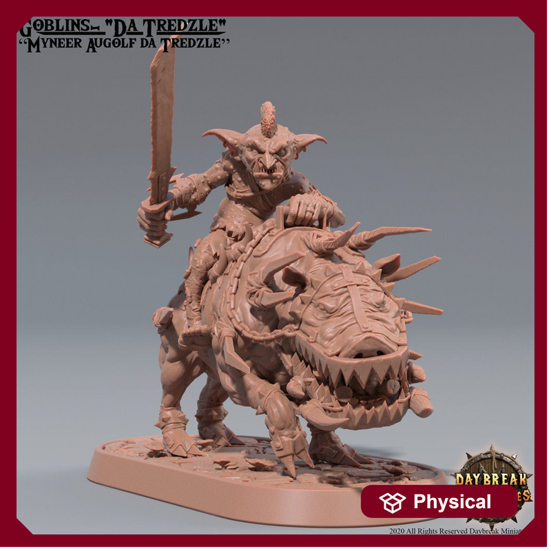Goblin mounted on Boar | DnD Miniatures | Dungeons and Dragons | 28mm, 32mm, 75mm scale| Pathfinder | Figure for Painting| Gloomspite Glitz - Only-Games