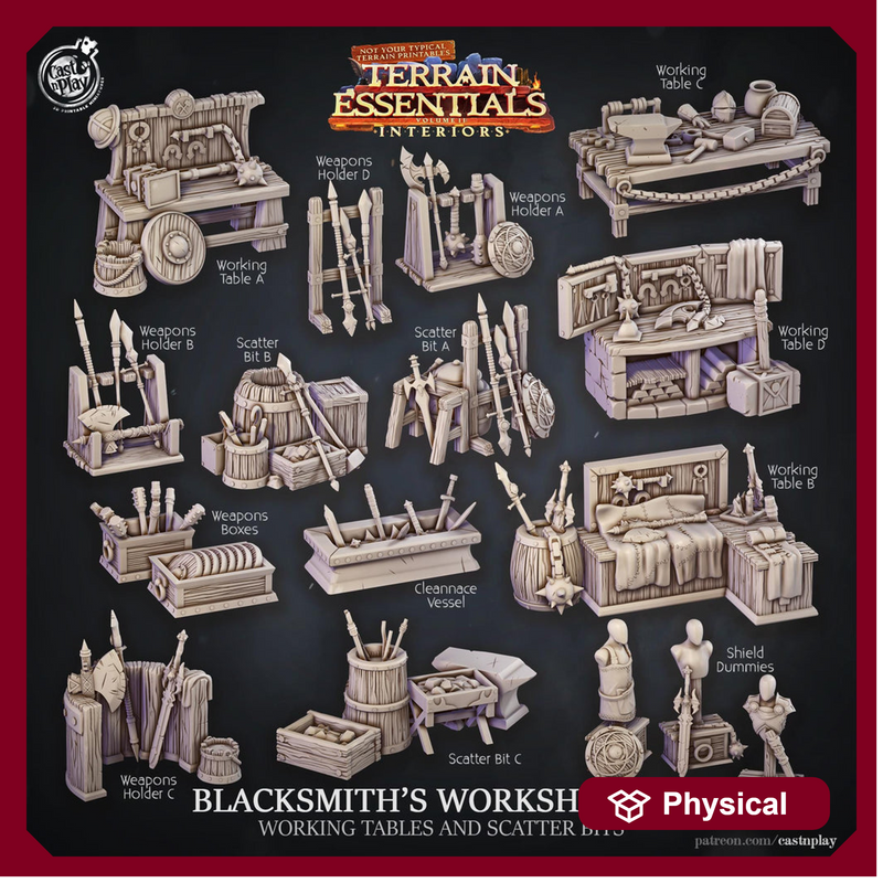 Blacksmith Workshop Set Scatter Props Terrain | Resin 28mm, 32mm Scales | Dungeons &  Dragons 5e Miniature | Pathfinder RPG Tabletop DnD - Only-Games