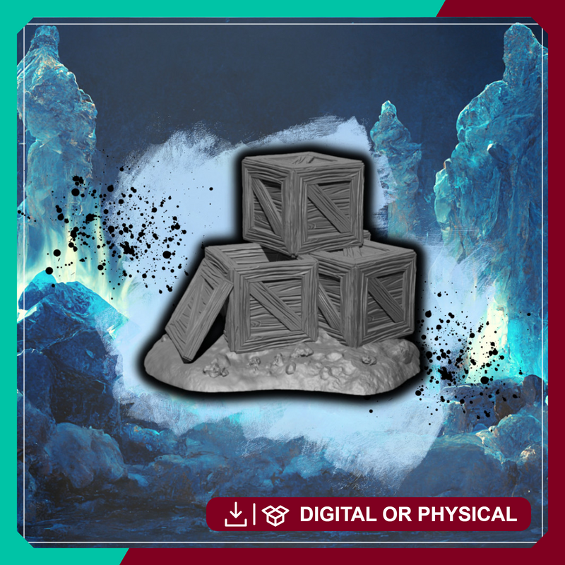 Wooden Crates Set - Stackable Storage Props STL, DnD & Wargaming Terrain