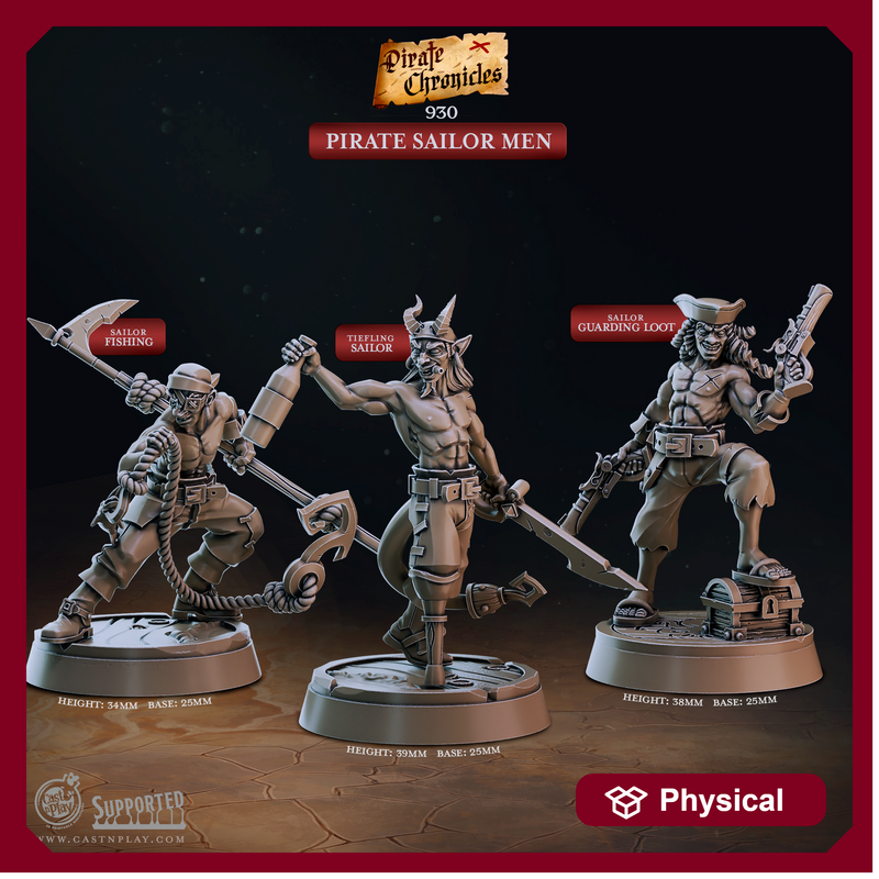 Pirate Sailor Men - Pirate Chronicles - CastNPlay - Terrain Wargaming D&D DnD 28mm 32mm 40mm 54mm