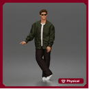 Man standing In Bomber Jacket Tee Trousers Sneakers And Sunglasses