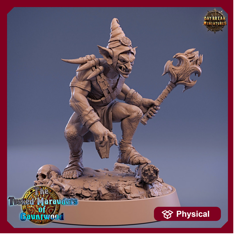 Goblin Shaman Mace Fighter | DnD Miniatures | Dungeons and Dragons | 28mm, 32mm, 75mm scale| Pathfinder| Goblin Figure | Daybreak Miniatures - Only-Games