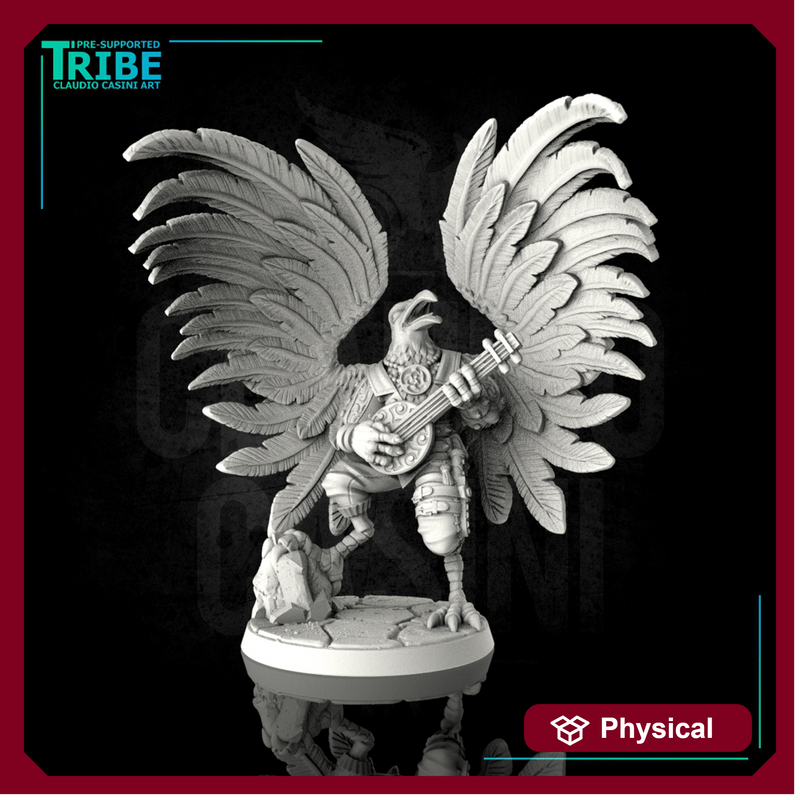 (0053) Male featherfolk birdman bard with guitar or liute