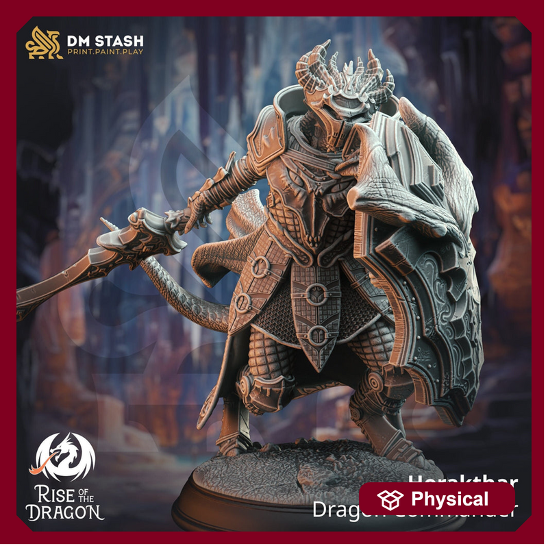 Dragonborn Fighter Paladin Commander PC NPC Miniature | 28mm, 32mm, 54mm, 75mm, 100mm Scales | Pathfinder Figure DnD | DM Stash | - Only-Games