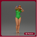 Woman in Green Swimsuit Taking a Selfie with Peace