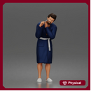 Morning routine man shaving calmly in bathrobe and cozy slippers