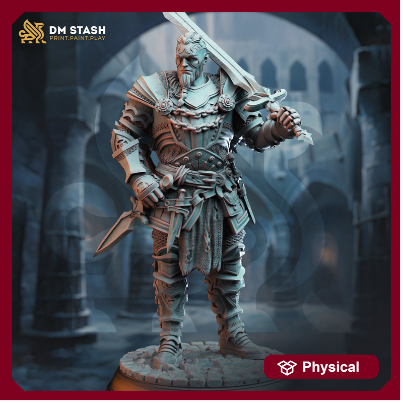 Fighter Battlemaster, Paladin w/ Sword | Miniature | 28mm, 32mm, 54mm,75mm, 100mm Scales | Pathfinder Figure | DnD | Figurine unpainted | - Only-Games