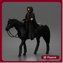 Mysterious hooded rider on dark steed ventures into silent night