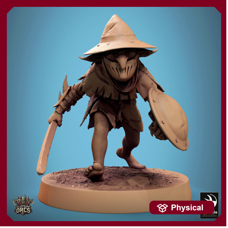 Goblin Sword and Shield Fighter | D&D 5e UNPAINTED | 28mm, 32mm,54mm,75mm, 100mm scale| Pathfinder | Figure for Painting| Rescale Miniatures - Only-Games