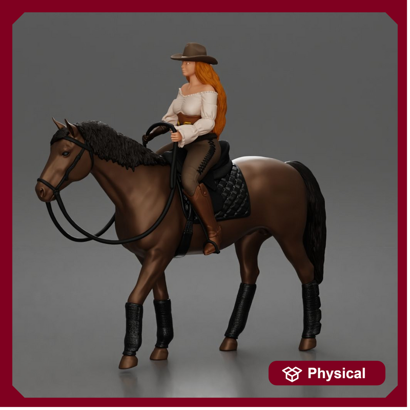 Cowgirl with hat riding calmly on horse enjoying a peaceful countryside journey