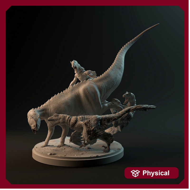 Deinonychus hunting Tenontosaurus 1-35 scale dinosaur