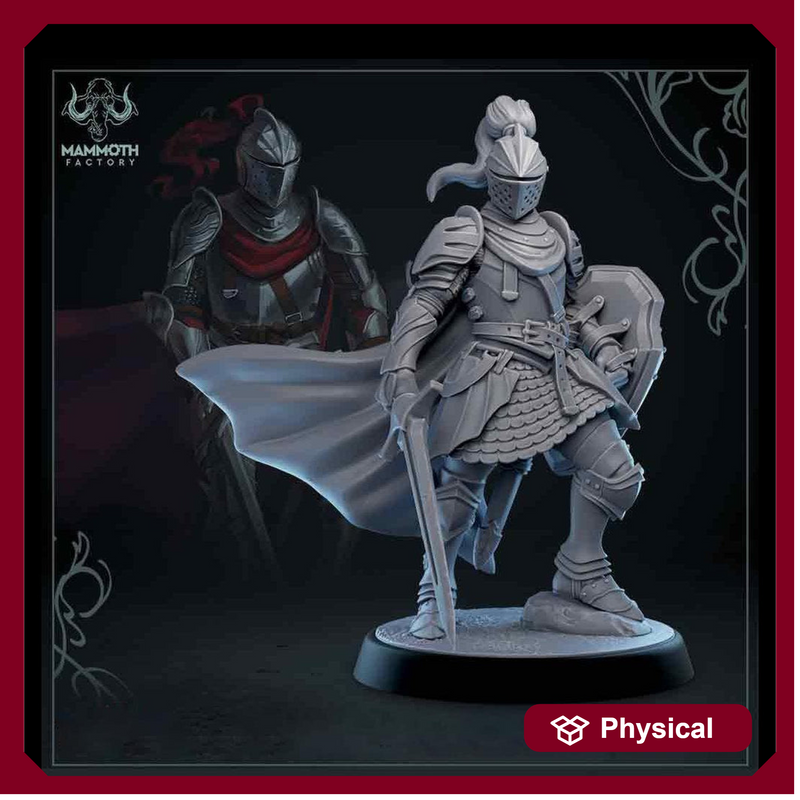 Human Paladin Fighter Sword & Shield | Miniature | 28mm, 32mm, 54mm,75mm, 100mm Scales | Pathfinder Figure | DnD | Figurine unpainted | - Only-Games