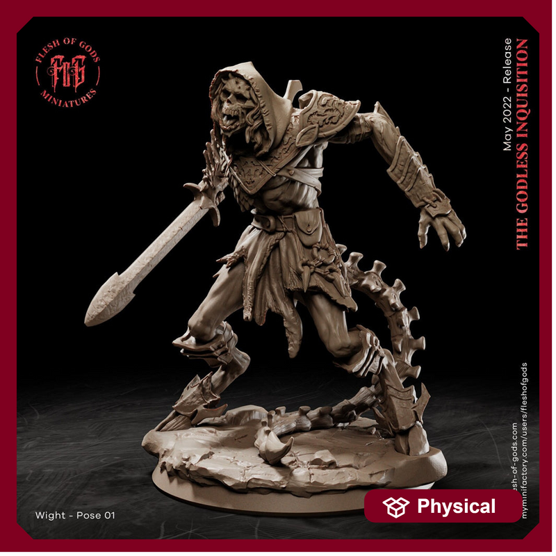 Undead Wight | 28mm, 32mm, 75mm Scale Resin Miniature | Flesh of Gods | Dungeons and Dragons | - Only-Games