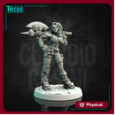 (0144) Female sci-fi post-apocalyptic barbarian mad warrior with axe